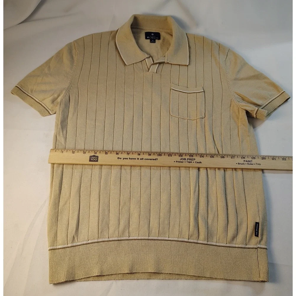 Ben Sherman Mens Tan Ribbed Knit Short Sleeve Polo Shirt V-Neck Size M Striped - Picture 6 of 9